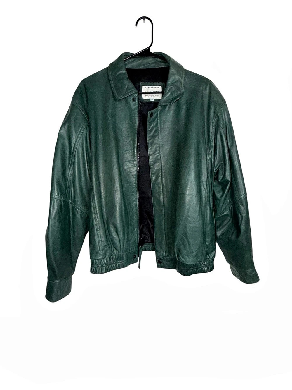 Lone Pine Leather Bomber Jacket in Green Size 44